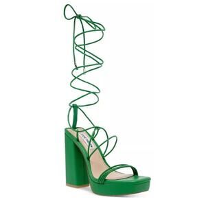 Steve Madden Women's Manzie Green Ankle-Tie Platform Sandals Size 11M